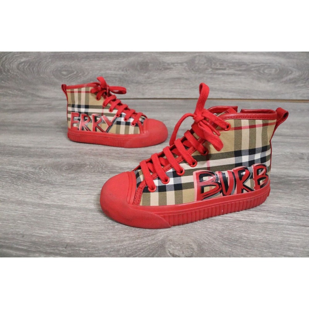 BURBERRY HIGH TOP SNEAKERS Toddler EU 30 NOVA CHECK SHOES Graffiti RED